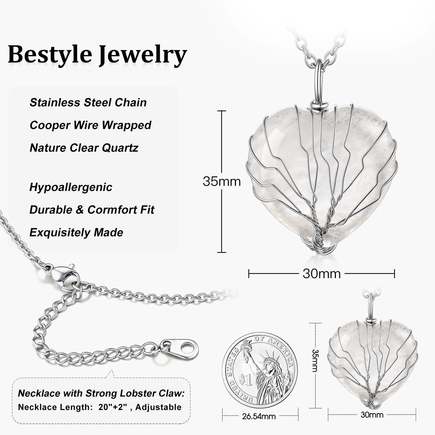 Tree of Life Heart Crystal Necklaces for Women, Moonstone Necklace April Birthstone Pendant Mother'S Day Jewelry Gift for Mother Wife Grandma