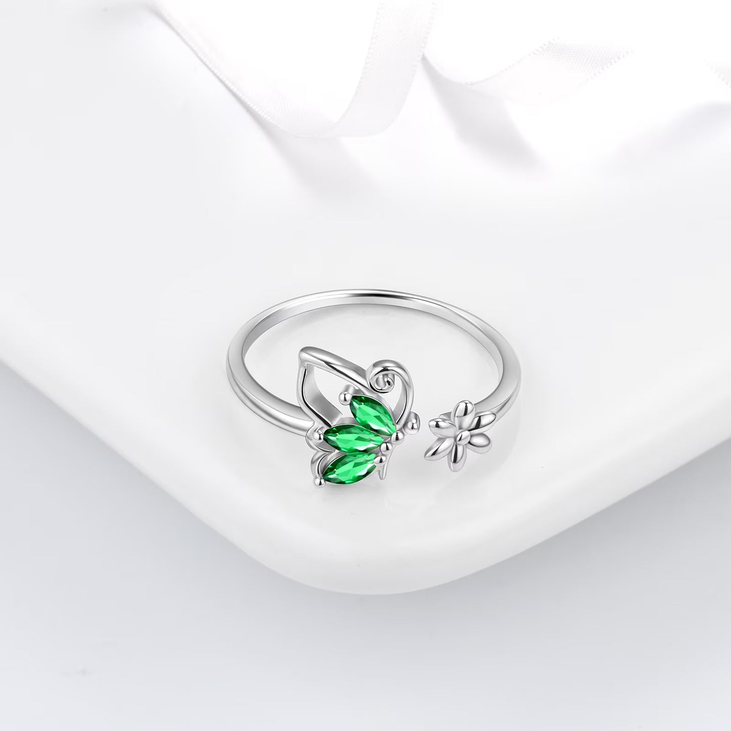 May Birthstone Jewelry Set Emerald Green Butterfly Fine Necklace/Earrings/Ring/Bracelet 925 Sterling Silver Women Xmas Birthday Mother'S Day Gift