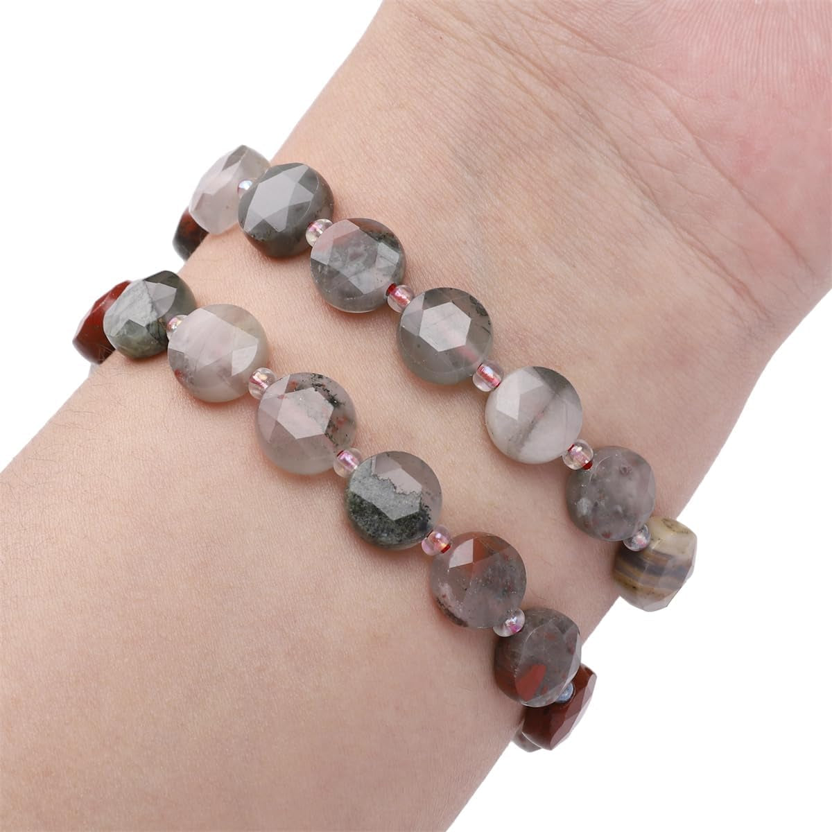 Natural Faceted Bloodstone Rondelle Disk Stone Beads 10X5Mm 37Cm for DIY Chain Jewelry Making