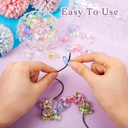 Pandahall 84Pcs Tulip Acrylic Translucent Bracelet Flower Beads - 7 Colors Iridescent Loose Spacer for Jewelry, Bracelets, Necklaces, Earrings, Chains, Accessories, 14