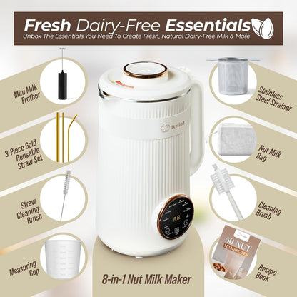 NEW 8-In-1 Nut Milk Maker for 32 Oz Homemade Almond Milk, Oat Milk, Soy Milk, Coconut Dairy-Free Milk Beverages, Plant-Based Milk - Delay Start, Self-Cleaning, 50-Recipe Cookbook & Milk Frother