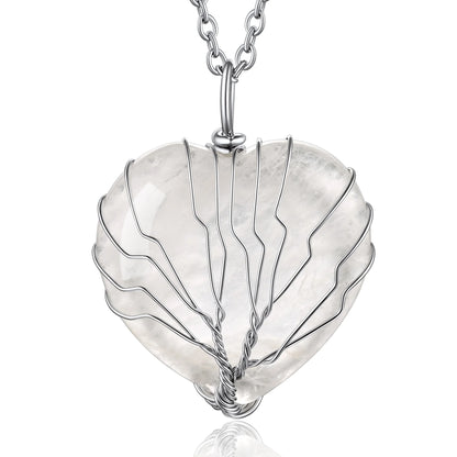 Tree of Life Heart Crystal Necklaces for Women, Moonstone Necklace April Birthstone Pendant Mother'S Day Jewelry Gift for Mother Wife Grandma