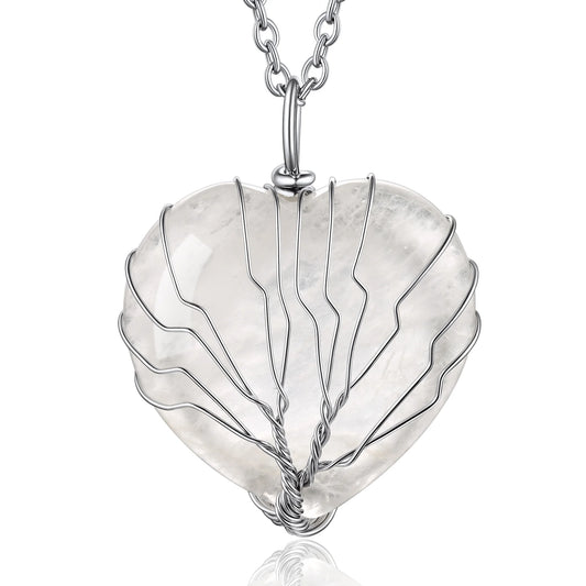 Tree of Life Heart Crystal Necklaces for Women, Moonstone Necklace April Birthstone Pendant Mother'S Day Jewelry Gift for Mother Wife Grandma