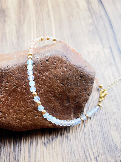 1Pc Natural Moonstone and Sunstone Bracelet Gemstone Bead Bracelets for Women Gifts for Her Sunstone Rainbow Moonstone Jewelry