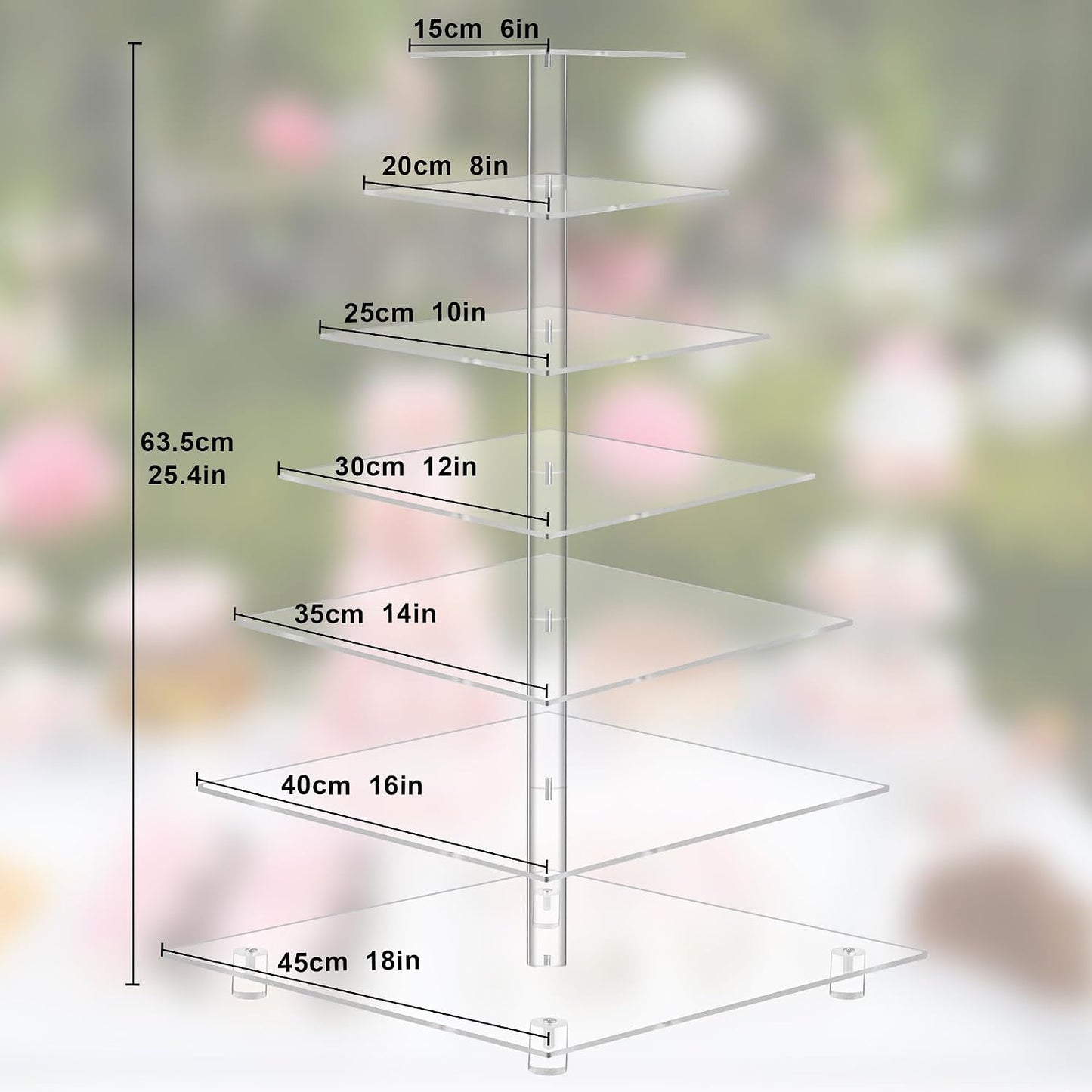 7 Tier Square Acrylic Maypole Cupcake Stand Cupcake Tower Stand, Premium Cupcake Holder, Display for Pastry Wedding Birthday Party