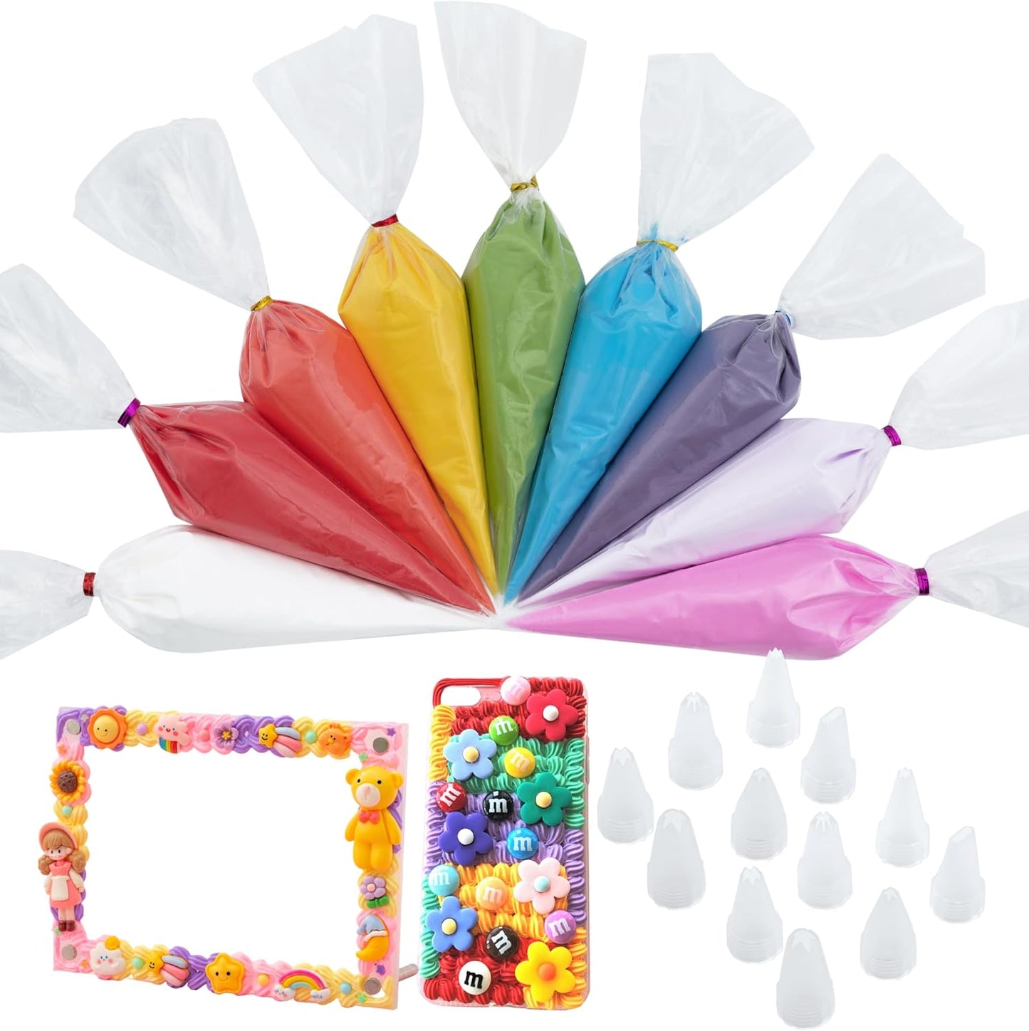 Cream Large 9PCS Premium Texture Fake Whipped Cream Glue, Deco Cream,  Kit, Fake Frosting, Fake Icing, Whipped Clay with Piping Bags for Crafts and DIY Projects (Rainbow Set)