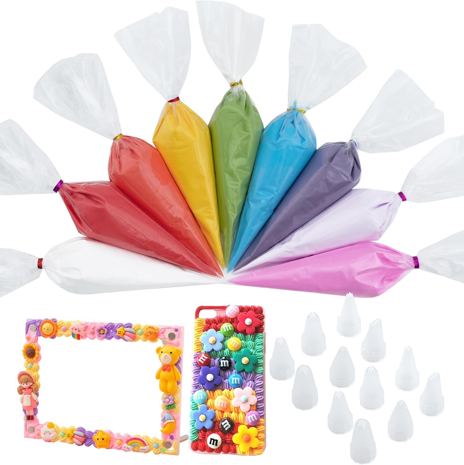 Cream Large 9PCS Premium Texture Fake Whipped Cream Glue, Deco Cream,  Kit, Fake Frosting, Fake Icing, Whipped Clay with Piping Bags for Crafts and DIY Projects (Rainbow Set)