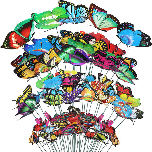 75PCS Butterfly Decorations Stakes, Garden Butterflies Stakes Garden Ornaments PVC Waterproof for Outdoor Patio Decor Yard Lawn Home Decor Party Supplies Assored Size