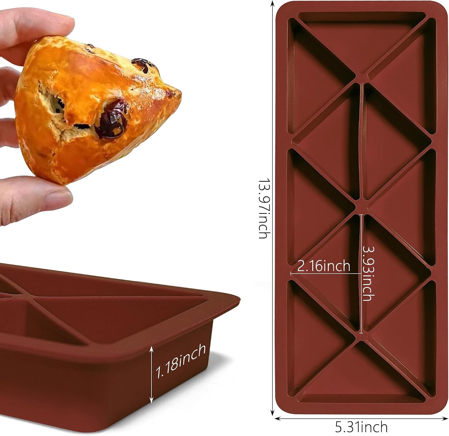Scone Pan Silicone Molds,Scone Pans for Baking,12-Cavity Nonstick Large Silicone Mold for Scone,Pizza Slice Baking,Corn Bread,Mousse Cake