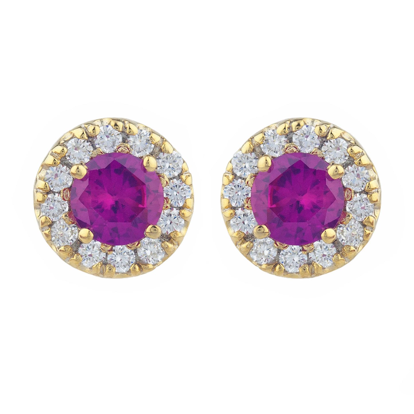 14Kt Gold Ruby Earrings, Ruby Gold Earrings, Ruby Stud Earrings, Ruby Earrings, Ruby Studs, Halo Earrings, July Birthstone Earrings