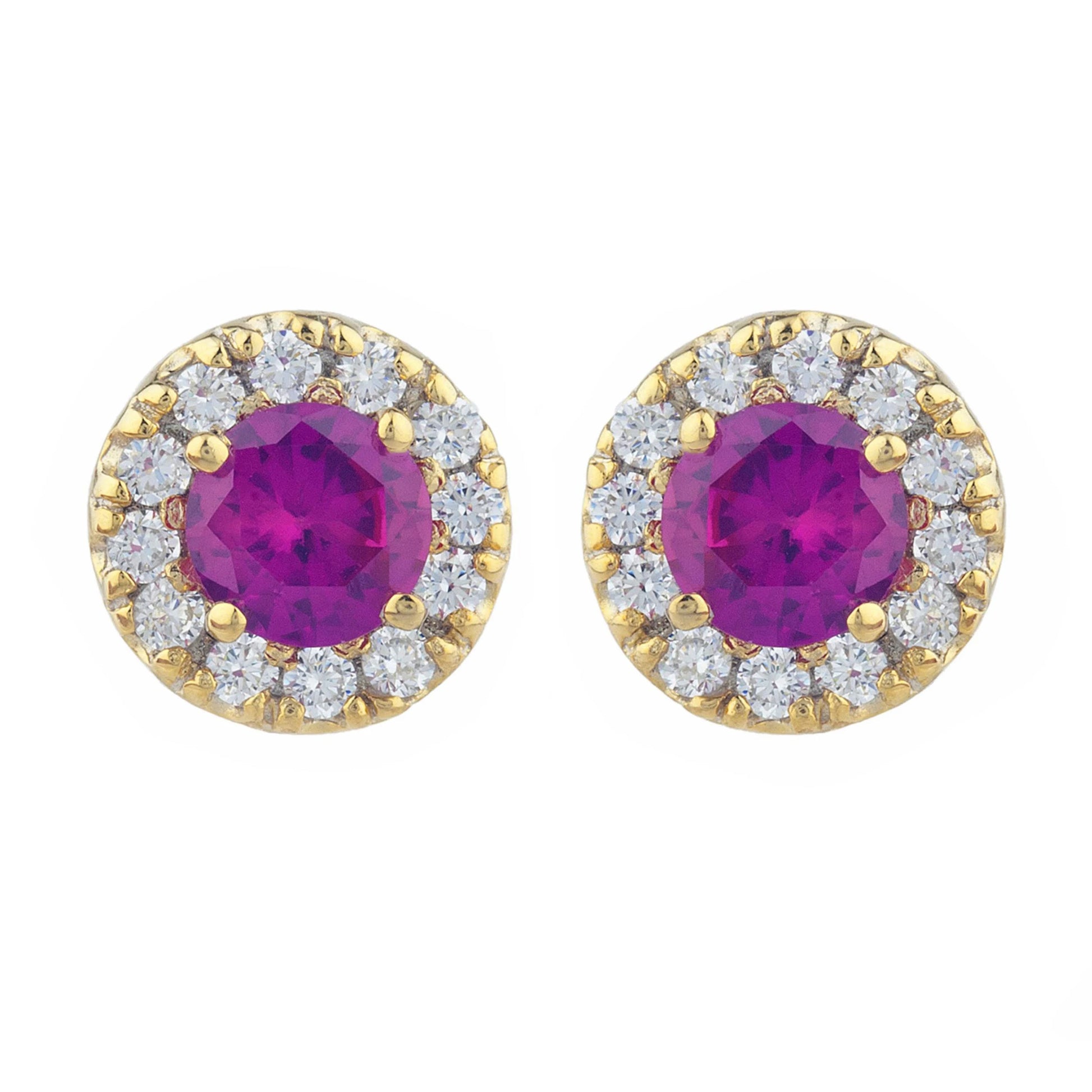 14Kt Gold Ruby Earrings, Ruby Gold Earrings, Ruby Stud Earrings, Ruby Earrings, Ruby Studs, Halo Earrings, July Birthstone Earrings