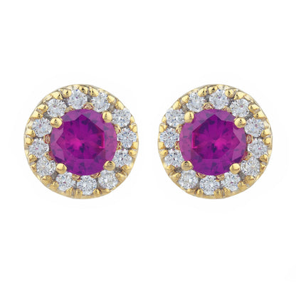 14Kt Gold Ruby Earrings, Ruby Gold Earrings, Ruby Stud Earrings, Ruby Earrings, Ruby Studs, Halo Earrings, July Birthstone Earrings