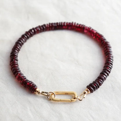 Garnet Bracelet, Delicate Garnet Rondel Stacking Bracelet, [EBGM1283] Genuine Garnet Bracelets, Tiny Beads Garnet | Gold Garnet *BS *G