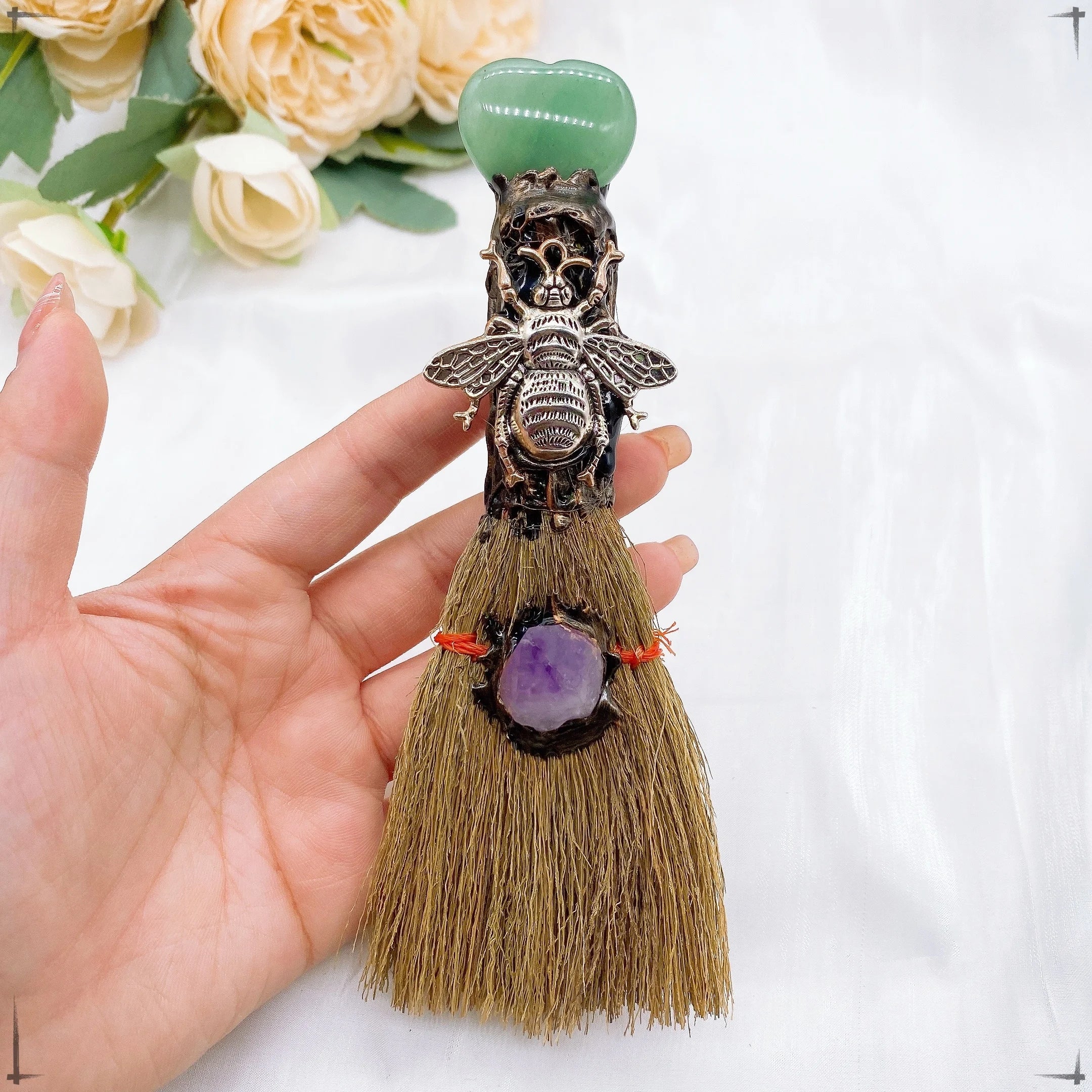 Natural Amethyst Crystal Quartz Gem Love Heart Magic Broom Crafts Reiki Healing Witch Besom Home Garden Decor Christmas Gift