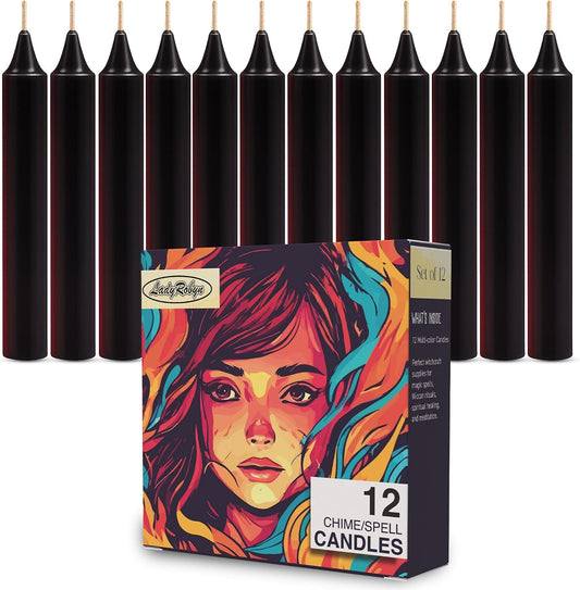 12 Pack Spell Chime Candles-4 Inch Black-Colored, Candle - for Home Decor Kitchen Decor Wedding Decoration-12 Spell Colored