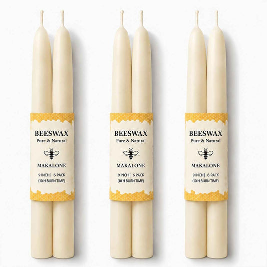 9 Inch Pure White Beeswax Taper Candles, 6 Pack, Non-Toxic, up to 10 Hours | 100% Natural，Long Lasting Burning，Dripless，Smokeless,Unscented Tapered Candle Sticks for Home,Dinne,Prayer,Wedding,Emergency
