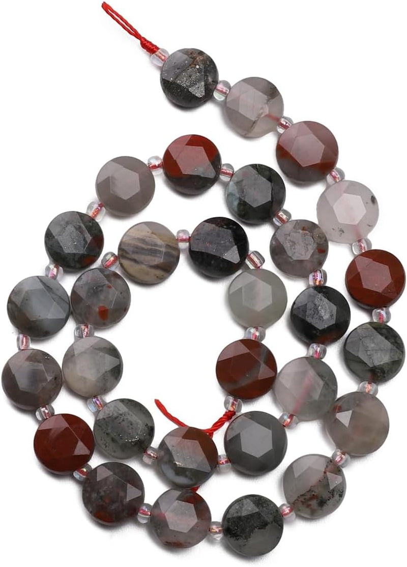 Natural Faceted Bloodstone Rondelle Disk Stone Beads 10X5Mm 37Cm for DIY Chain Jewelry Making