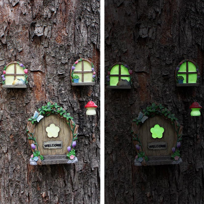 Garden Sculptures Outdoor Statues - Miniature Fairy Decoration, Gnomes Ornament Accessories Kit, Art Yard Tree Face, Figurine Decoration - Glow in the Dark