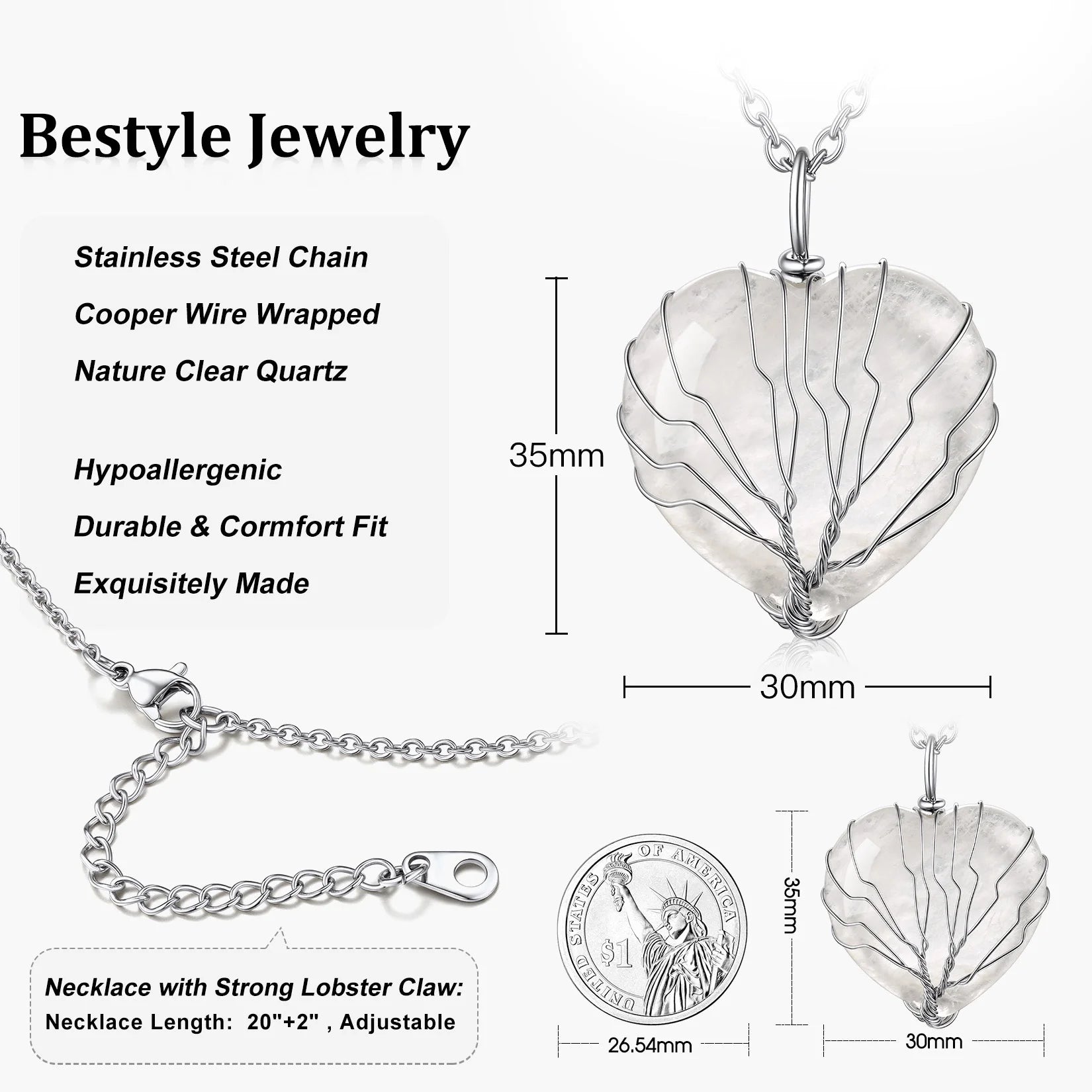 Tree of Life Heart Crystal Necklaces for Women, Moonstone Necklace April Birthstone Pendant Mother'S Day Jewelry Gift for Mother Wife Grandma
