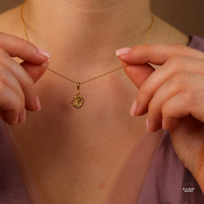 Natural Peridot Gold Necklace, 14K Gold Vermeil Peridot Vintage Pendant Jewelry, Birthday Gifts for Her