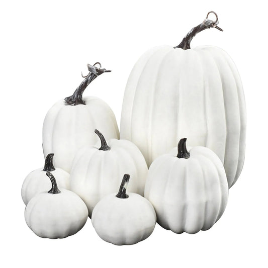 7Pc Decorative Pumpkins White Artificial Pumpkins for Halloween Fall Decorations Indoor Faux Pumpkins Thanksgiving Day