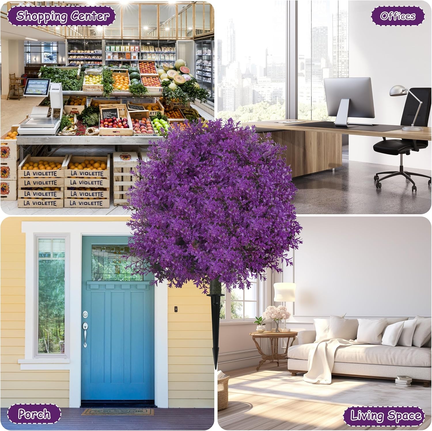 25.5" Set of 2 Artificial Lilac Flowers Tree Rose Lilac Bush | Faux Lilac Shrub Bushes with Ground Spike, UV Resistant Fake Delphinium Antirrhinum for Indoor, Garden, Porch, Patio Decor