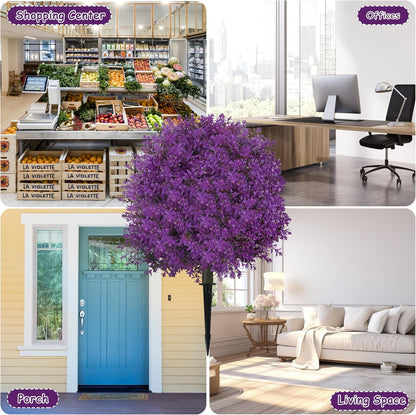 25.5" Set of 2 Artificial Lilac Flowers Tree Rose Lilac Bush | Faux Lilac Shrub Bushes with Ground Spike, UV Resistant Fake Delphinium Antirrhinum for Indoor, Garden, Porch, Patio Decor