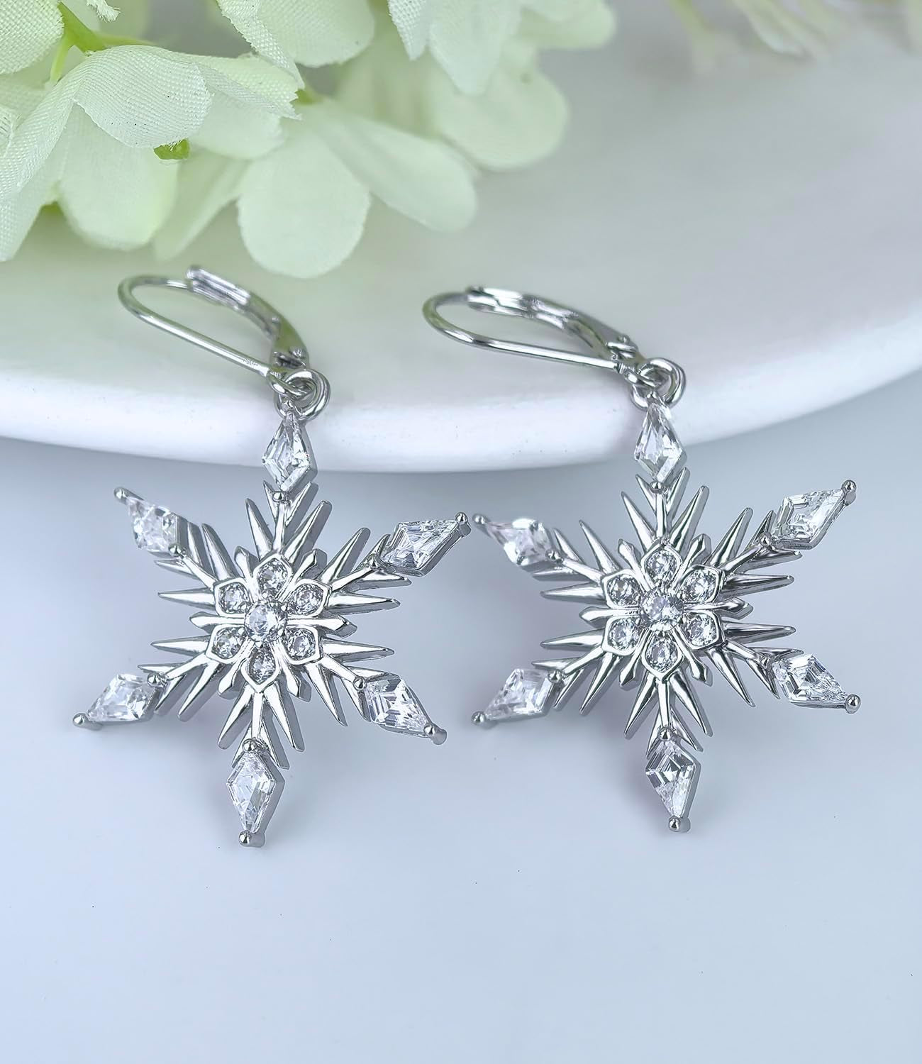 Snowflake/Christmas Tree Earrings for Women 925 Sterling Silver Leverback Earrings Holiday Winter Jewelry Gifts