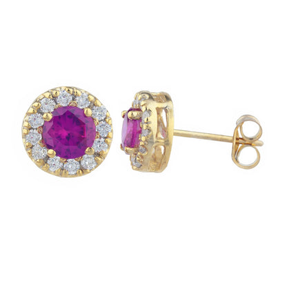 14Kt Gold Ruby Earrings, Ruby Gold Earrings, Ruby Stud Earrings, Ruby Earrings, Ruby Studs, Halo Earrings, July Birthstone Earrings