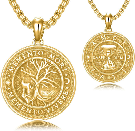 Memento Mori Necklace for Men 925 Sterling Silver Memento Mori Pendant Gothic Skull Pendant Amulet Protection Jewelry Gifts