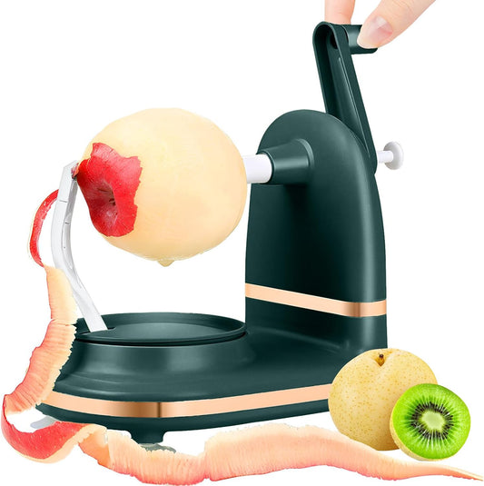 Manual Hand Crank Apple Peeler, Corer and Slicer – Suction Non Slip Counter Grips - Stainless Steel Blades – Peels, Cores and Cuts in Seconds for Home Kitchen Quick Applesauce Pie Making (Dark Green)