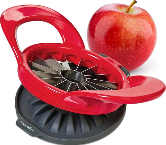Prepworks Apple Slicer and Corer, Attached Safety Cover, Cuts 16 Thin Apple Slices, Red | Quickly Slices and Cores Apples into 16 Even Slices, Stainless Steel Blades, Dishwasher Safe