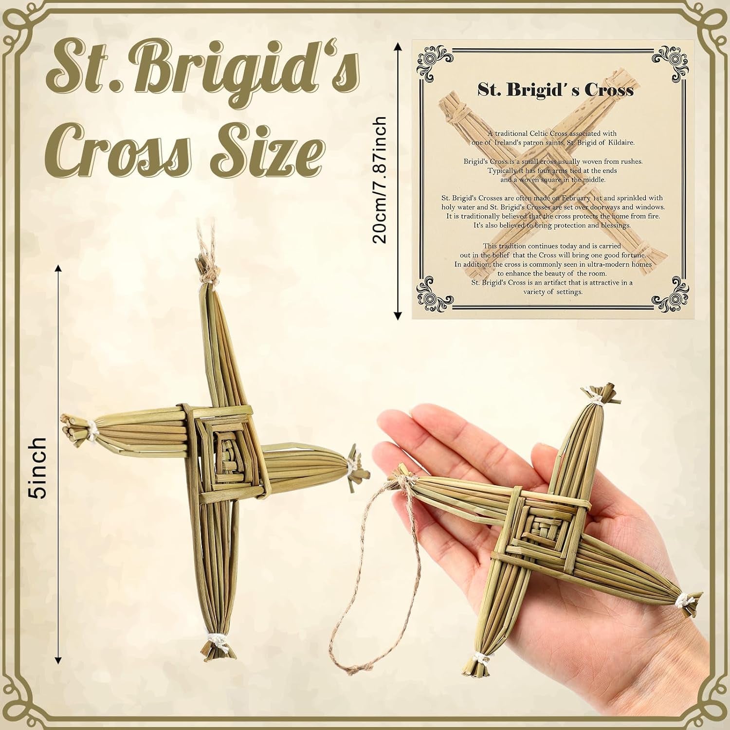 St. Brigid'S Wall Cross Decor Irish Gift Cross with History Card for Irish Blessing Gift for Celtic Imbolc Decor(Classic Style,5 In,Green)