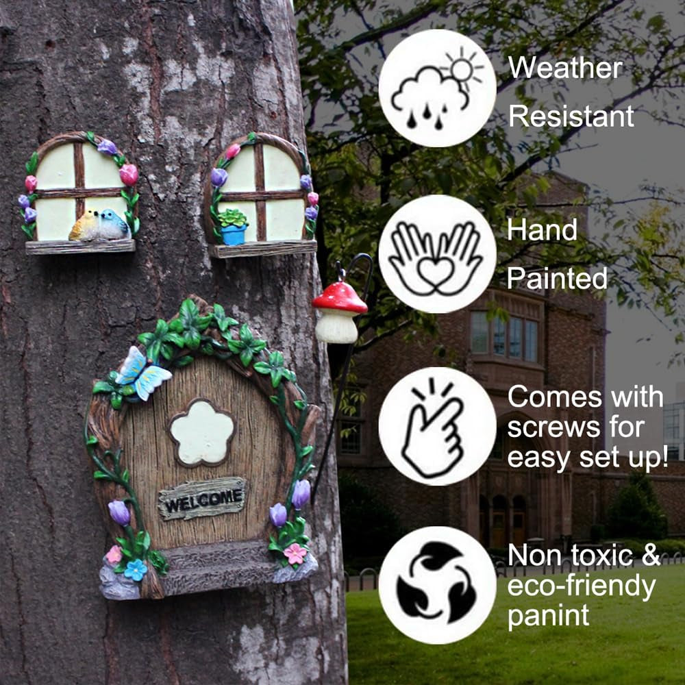 Garden Sculptures Outdoor Statues - Miniature Fairy Decoration, Gnomes Ornament Accessories Kit, Art Yard Tree Face, Figurine Decoration - Glow in the Dark