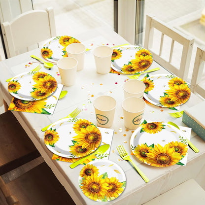 96 Pcs Sunflower Party Supplies Sunflower Themed Party Decoration Sunflower Party Tableware Set Kids Party Paper Plate Napkin Fork 24 Guests