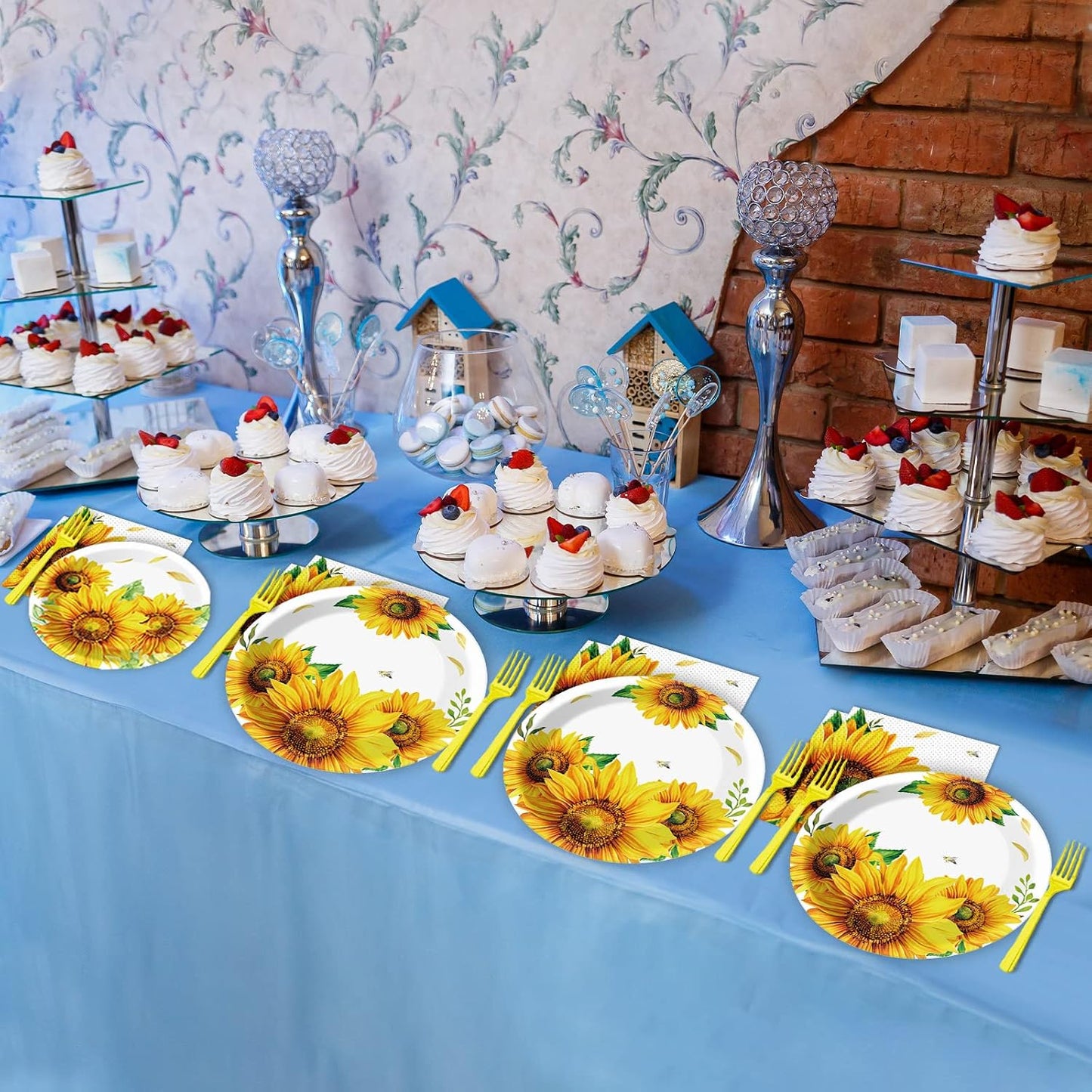 96 Pcs Sunflower Party Supplies Sunflower Themed Party Decoration Sunflower Party Tableware Set Kids Party Paper Plate Napkin Fork 24 Guests