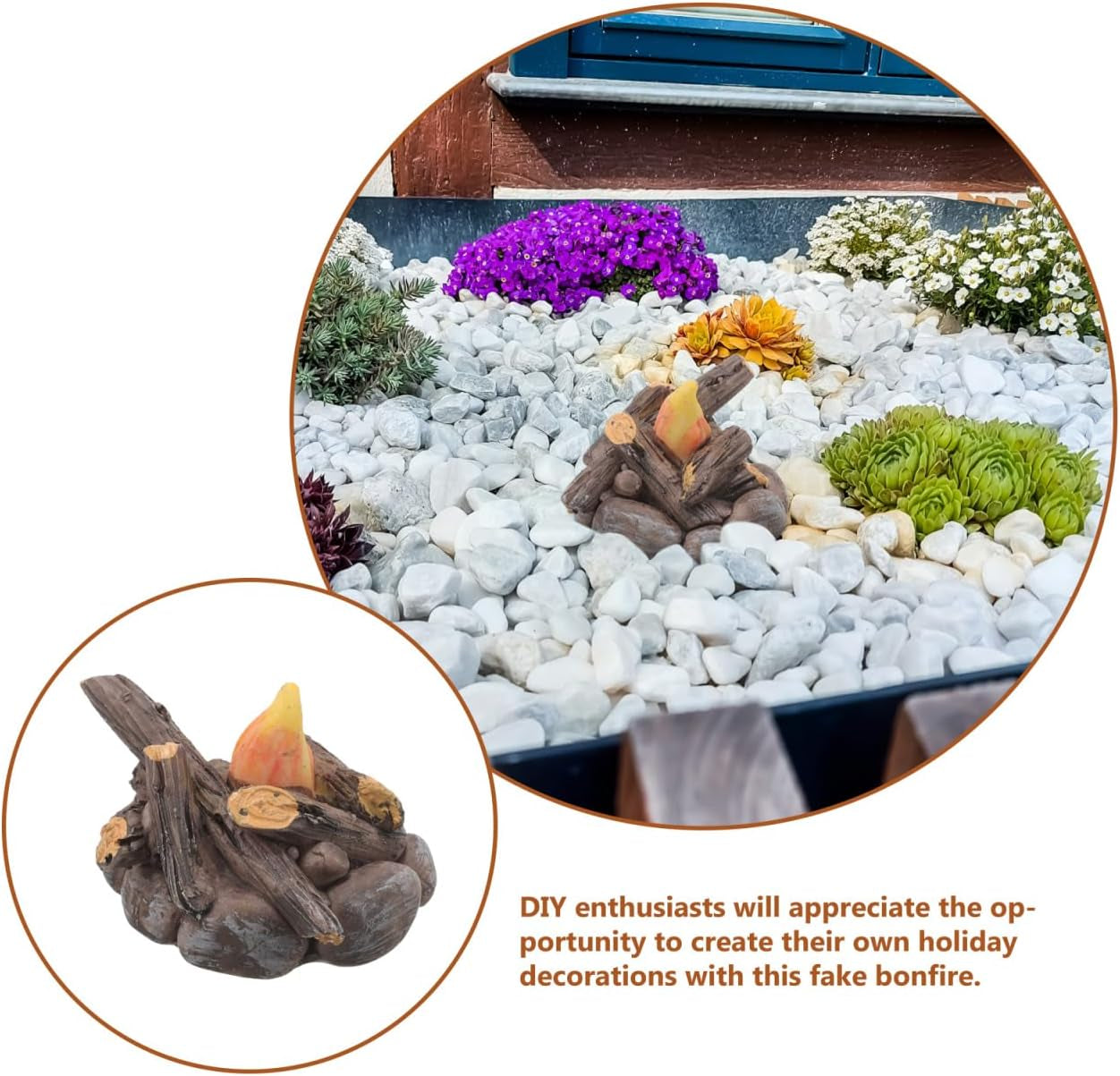 Miniature Bonfire Model Fake Campfire Ornament Resin Dollhouse Fire Pit Decoration 1.57X1.57X1.18In for Garden Holiday Party DIY Craft Accessory