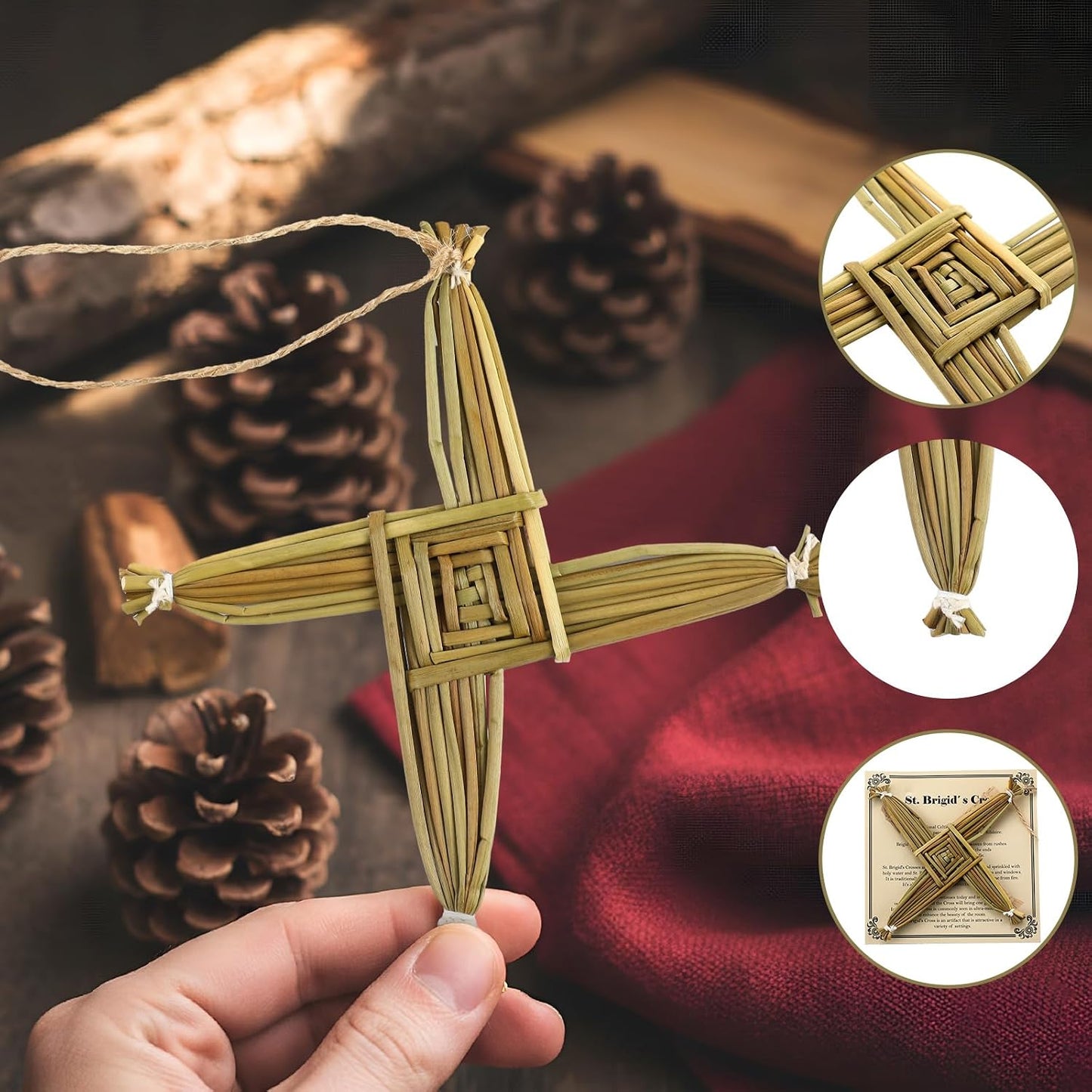 St. Brigid'S Wall Cross Decor Irish Gift Cross with History Card for Irish Blessing Gift for Celtic Imbolc Decor(Classic Style,5 In,Green)