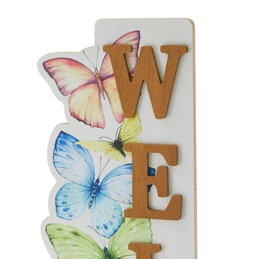 42 In. H Solid Wood WELCOME Porch Sign with Butterfly