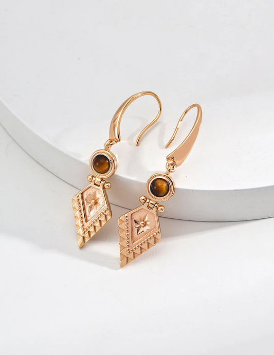 Geometric Vintage Tiger'S Eye Earrings