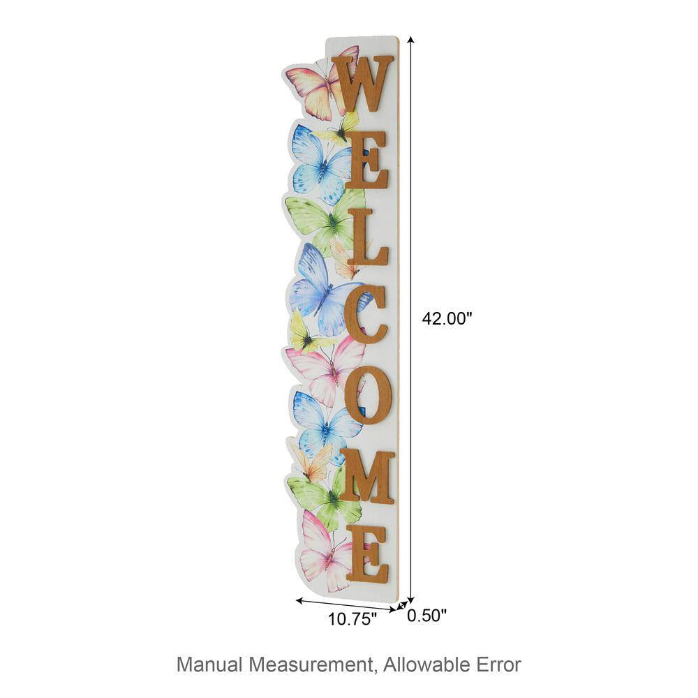 42 In. H Solid Wood WELCOME Porch Sign with Butterfly
