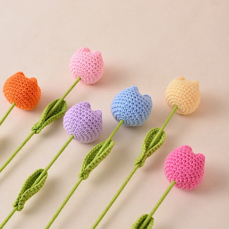 Finished Handmade Crochet Tulip Fake Flower Simulation
