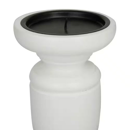 White Mango Wood Turned Style Pillar Candle Holder (Set of 3)