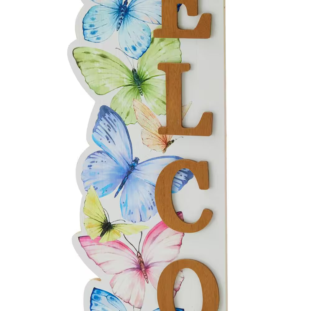 42 In. H Solid Wood WELCOME Porch Sign with Butterfly
