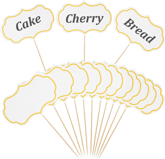 50 Pieces Food Signs for Buffet Cheese Markers Food Labels for Party, Foods Tags Toothpick Flags Cupcake Picks Blank for Charcuterie Wedding Birthday Party Decorations (White)