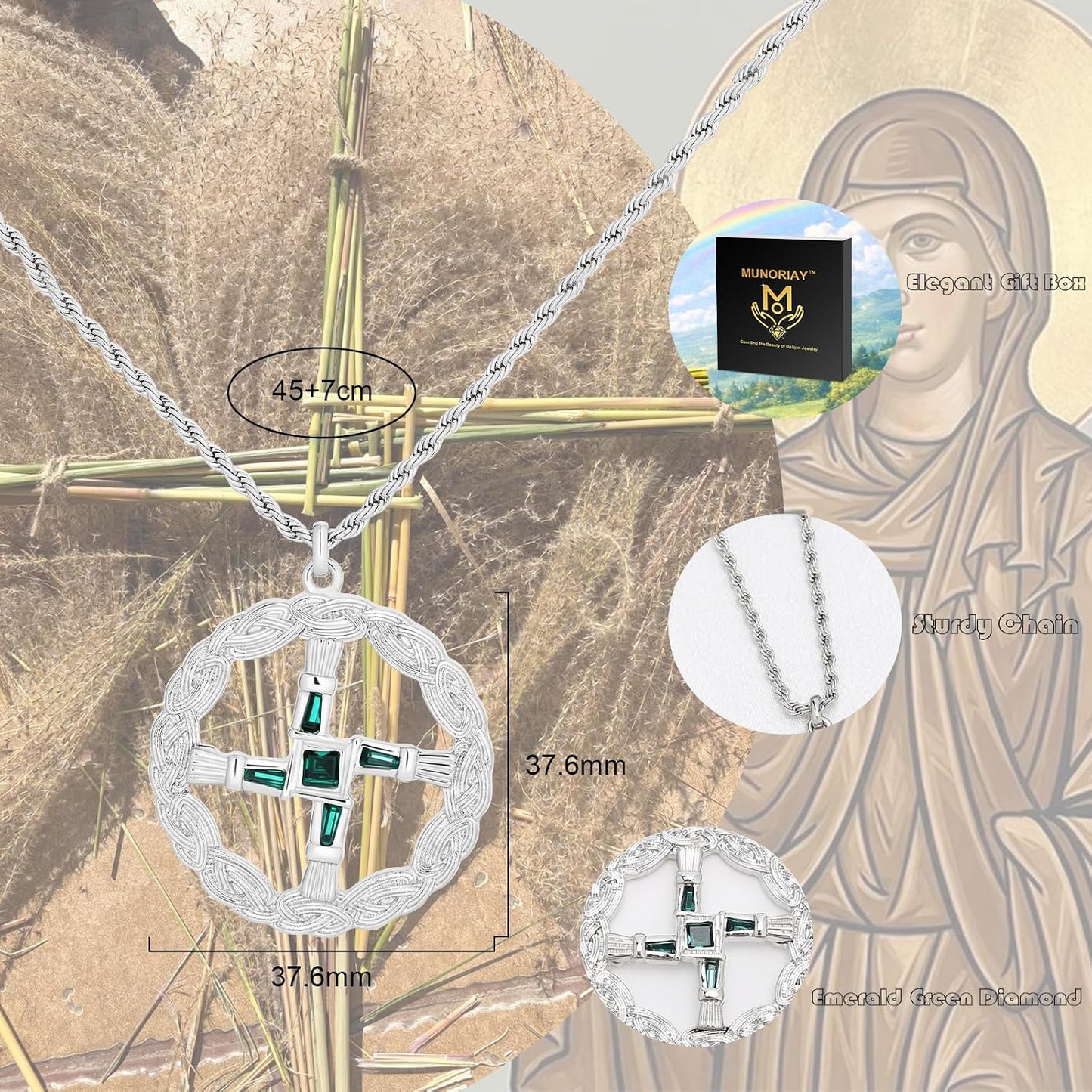 St Brigid'S Cross Necklace Saint Bridget Necklace Cubic Zirconia Traditional Irish Celtic Cross Pendant Pagan Religious Jewelry Amulet Gift for Women Men