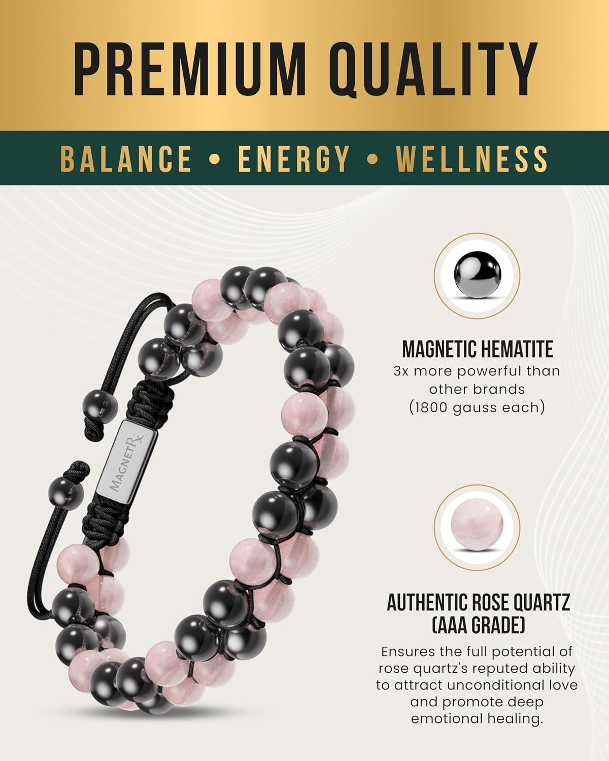 ® Hematite & Rose Quartz Bracelet - MAX Strength Magnetic Hematite Bracelets - Natural Rose Quartz Crystals Pink Beaded Bracelets for Women