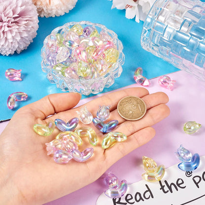 Pandahall 84Pcs Tulip Acrylic Translucent Bracelet Flower Beads - 7 Colors Iridescent Loose Spacer for Jewelry, Bracelets, Necklaces, Earrings, Chains, Accessories, 14