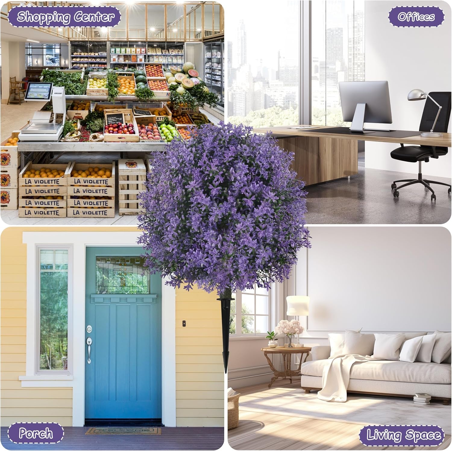 25.5" Set of 2 Artificial Lilac Flowers Tree Purple Lilac Bush | Faux Lilac Shrub Bushes with Ground Spike, UV Resistant Fake Delphinium Antirrhinum for Indoor, Garden, Porch, Patio Decor