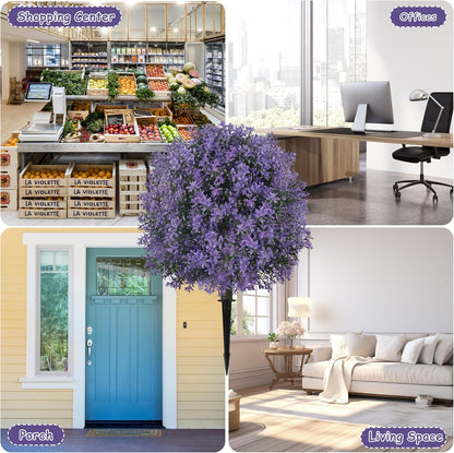 25.5" Set of 2 Artificial Lilac Flowers Tree Purple Lilac Bush | Faux Lilac Shrub Bushes with Ground Spike, UV Resistant Fake Delphinium Antirrhinum for Indoor, Garden, Porch, Patio Decor